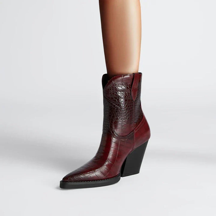 Flossie | Western Ankle Boots with Croc Texture