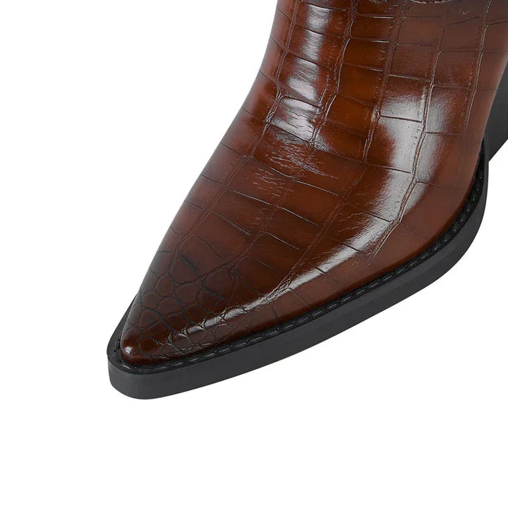 Flossie | Western Ankle Boots with Croc Texture