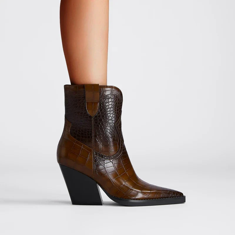 Flossie | Western Ankle Boots with Croc Texture