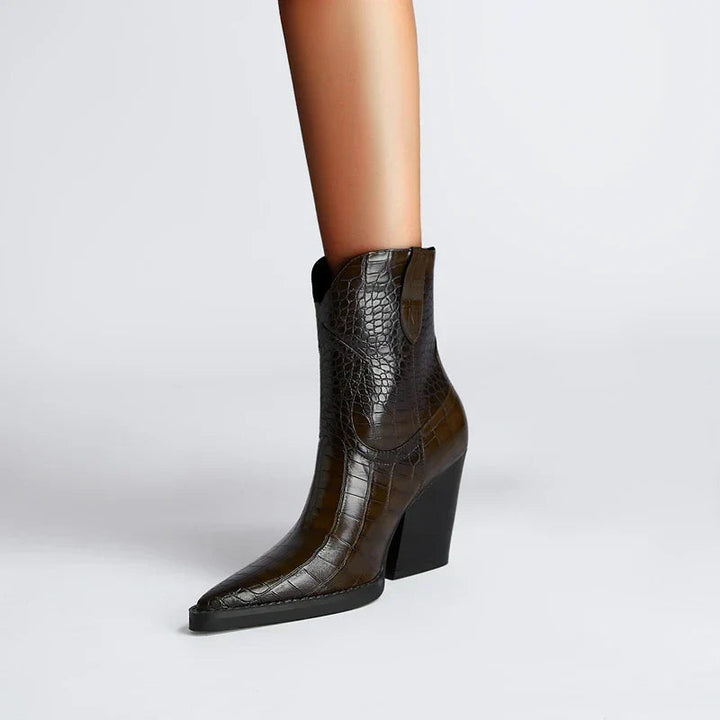 Flossie | Western Ankle Boots with Croc Texture