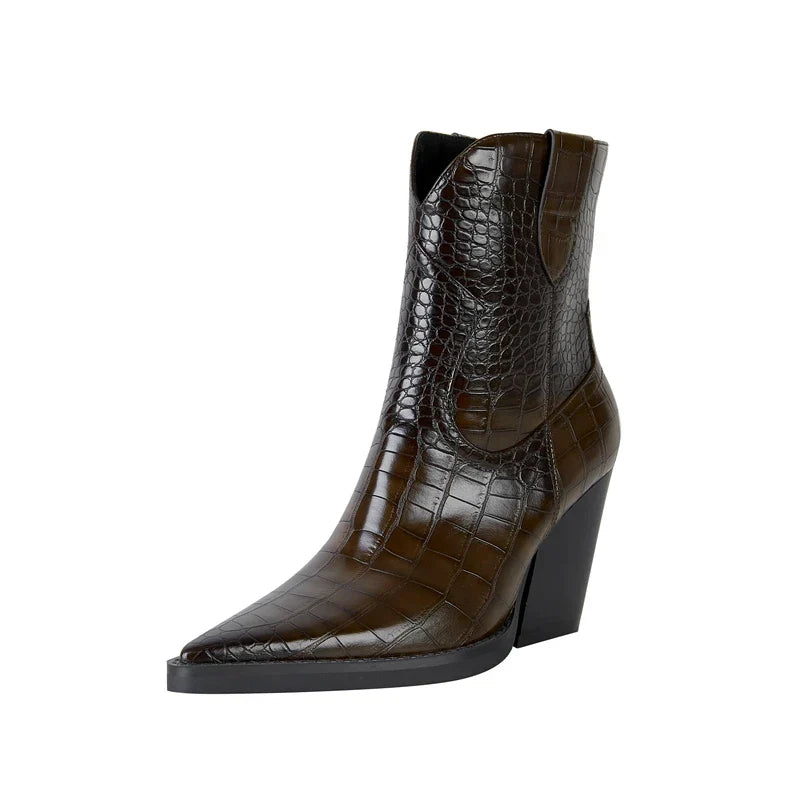 Flossie | Western Ankle Boots with Croc Texture