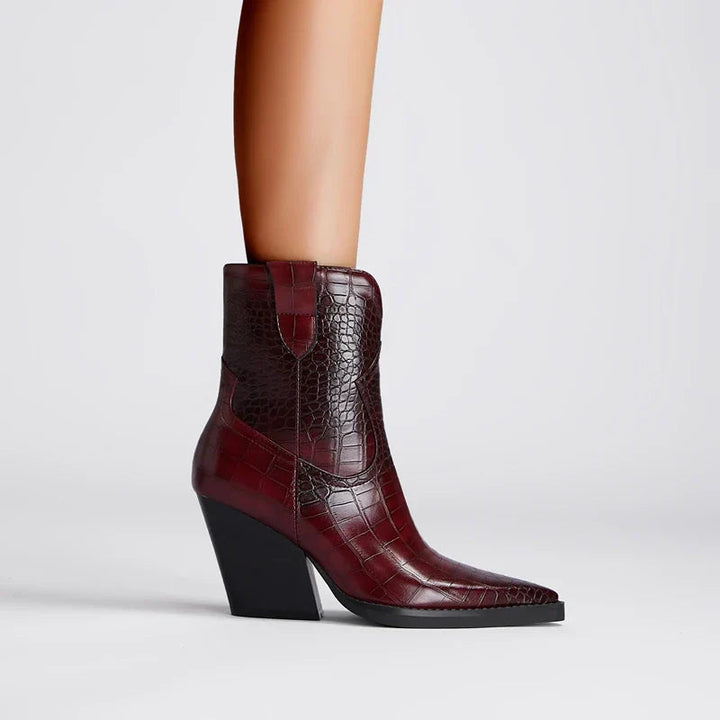 Flossie | Western Ankle Boots with Croc Texture