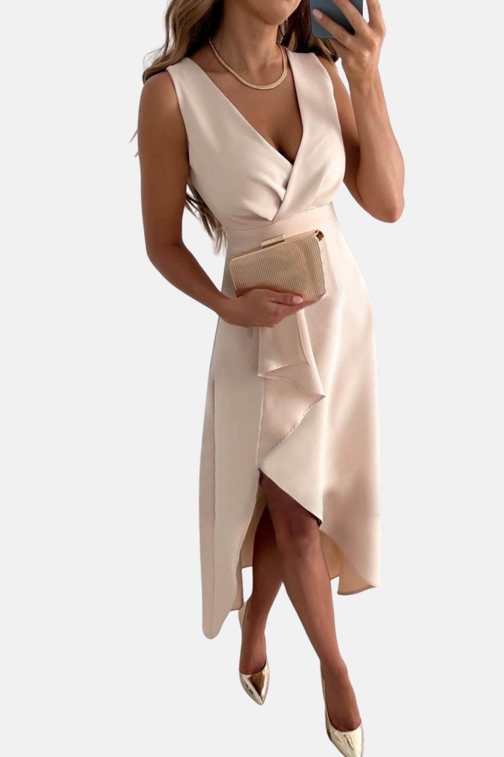 Foryndella | Chic Wrap Midi Dress with Asymmetrical Hem