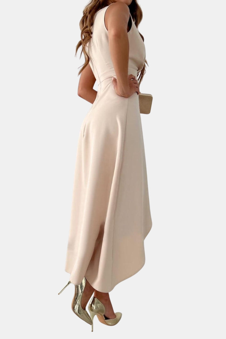 Foryndella | Chic Wrap Midi Dress with Asymmetrical Hem