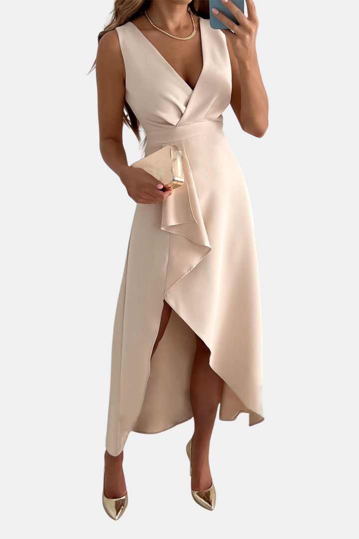 Foryndella | Chic Wrap Midi Dress with Asymmetrical Hem
