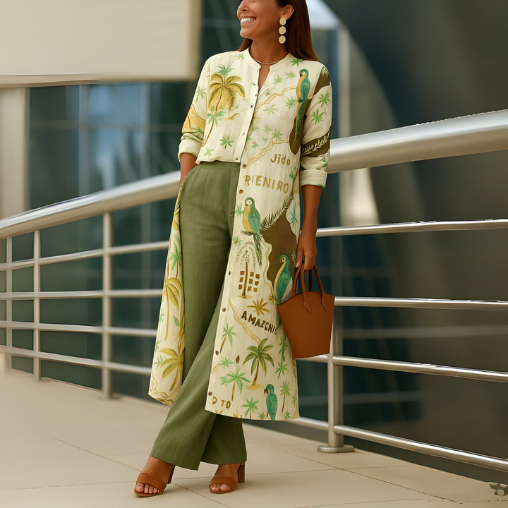Frederica | Printed Long Shirt and Wide Leg Pants Set