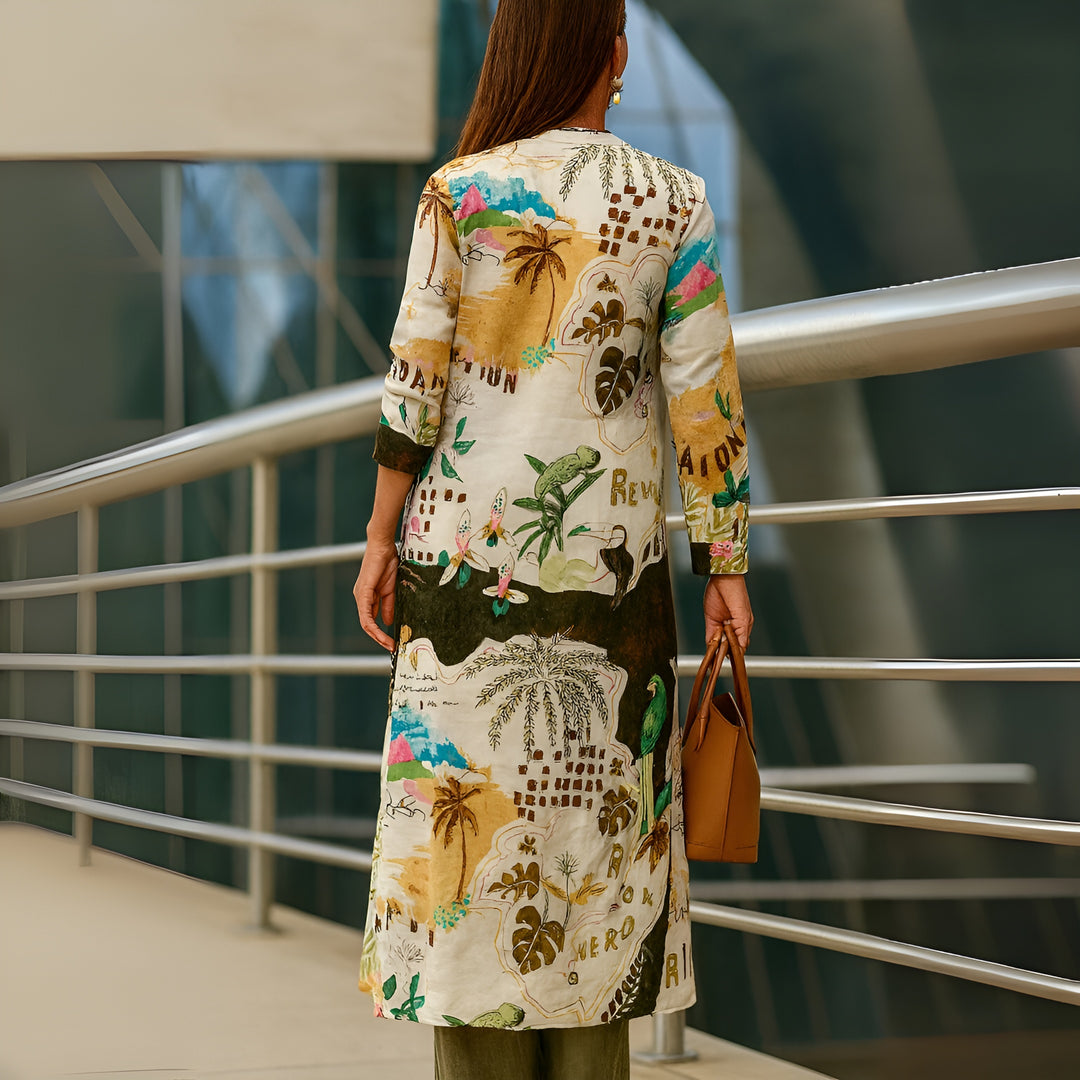 Frederica | Printed Long Shirt and Wide Leg Pants Set