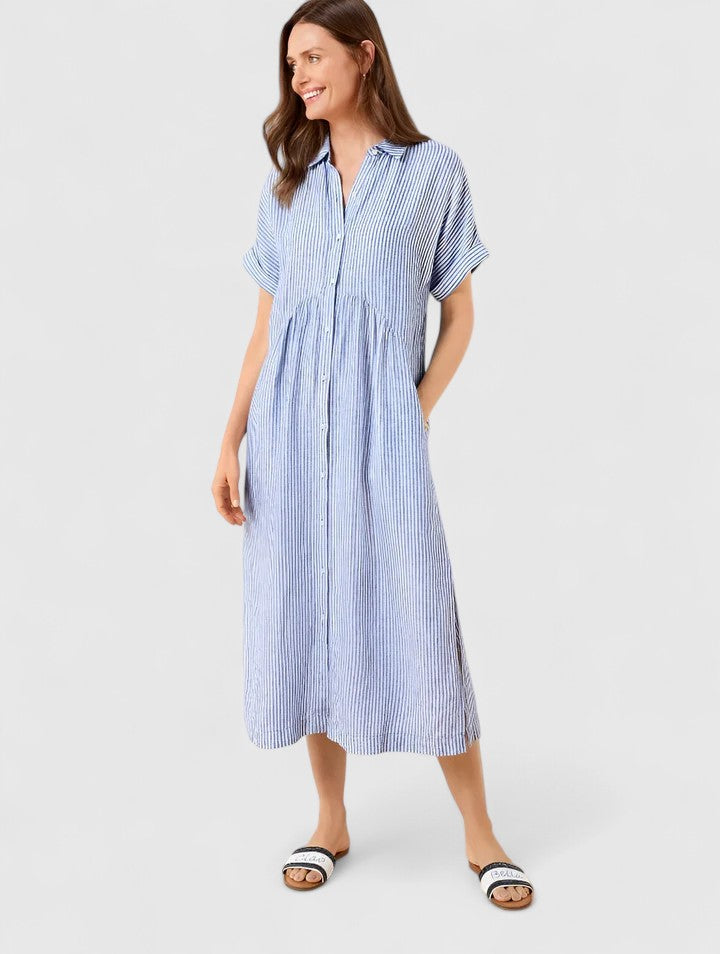 Fynoria | Striped Button Front Midi Dress with Collar