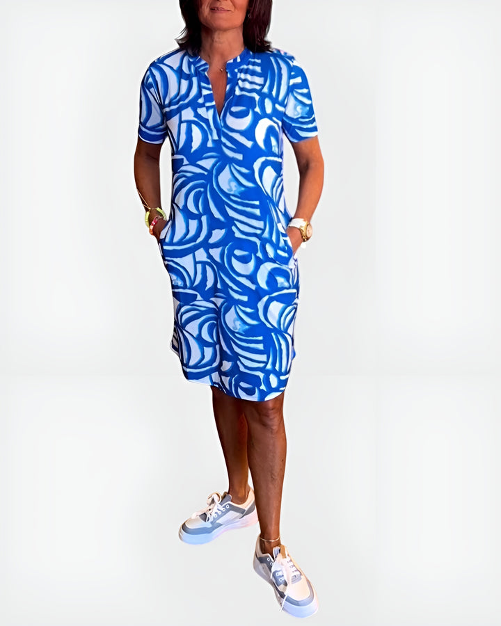 Galyndra | Printed Shirt Dress with Short Sleeves and Pockets