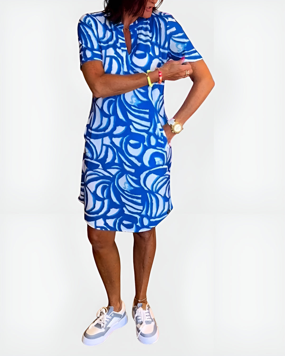 Galyndra | Printed Shirt Dress with Short Sleeves and Pockets