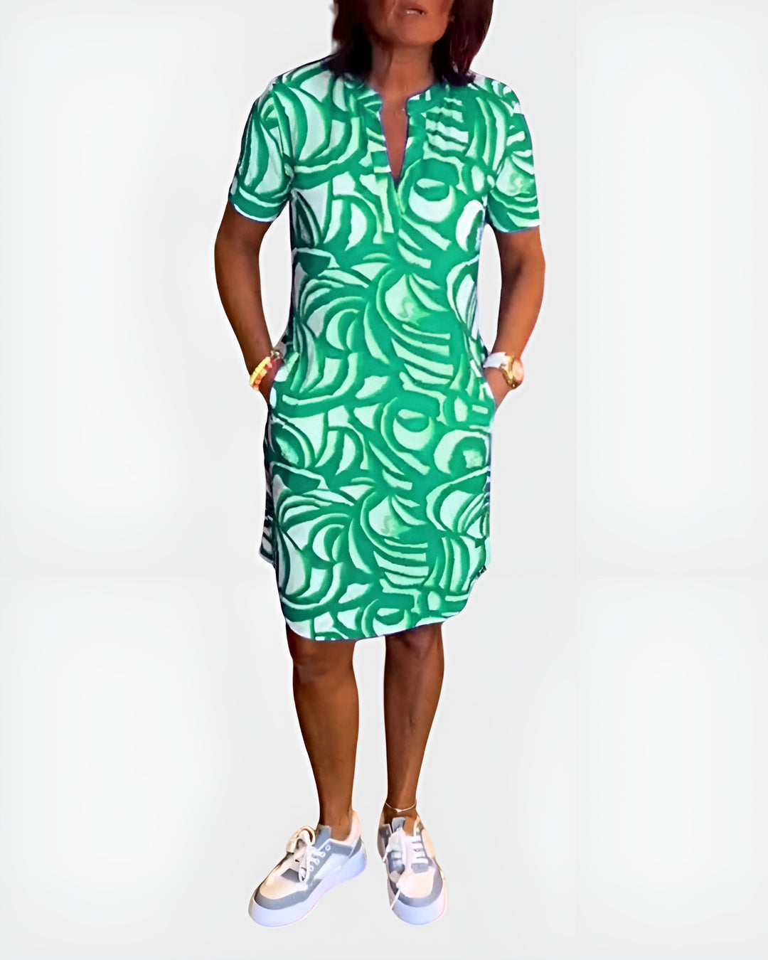Galyndra | Printed Shirt Dress with Short Sleeves and Pockets