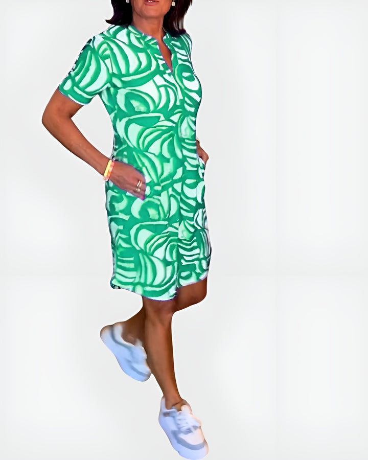 Galyndra | Printed Shirt Dress with Short Sleeves and Pockets
