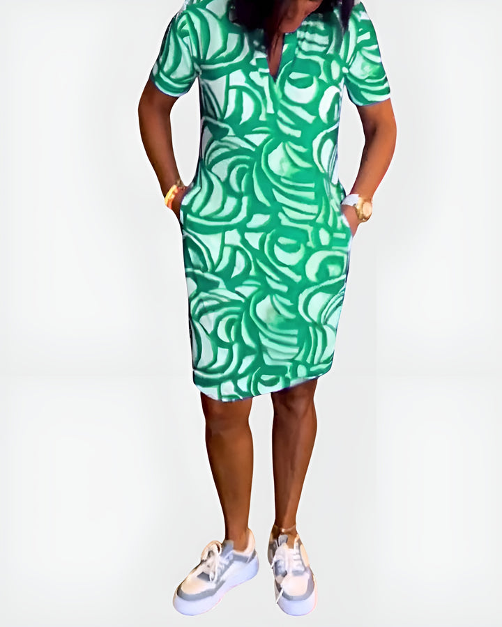 Galyndra | Printed Shirt Dress with Short Sleeves and Pockets