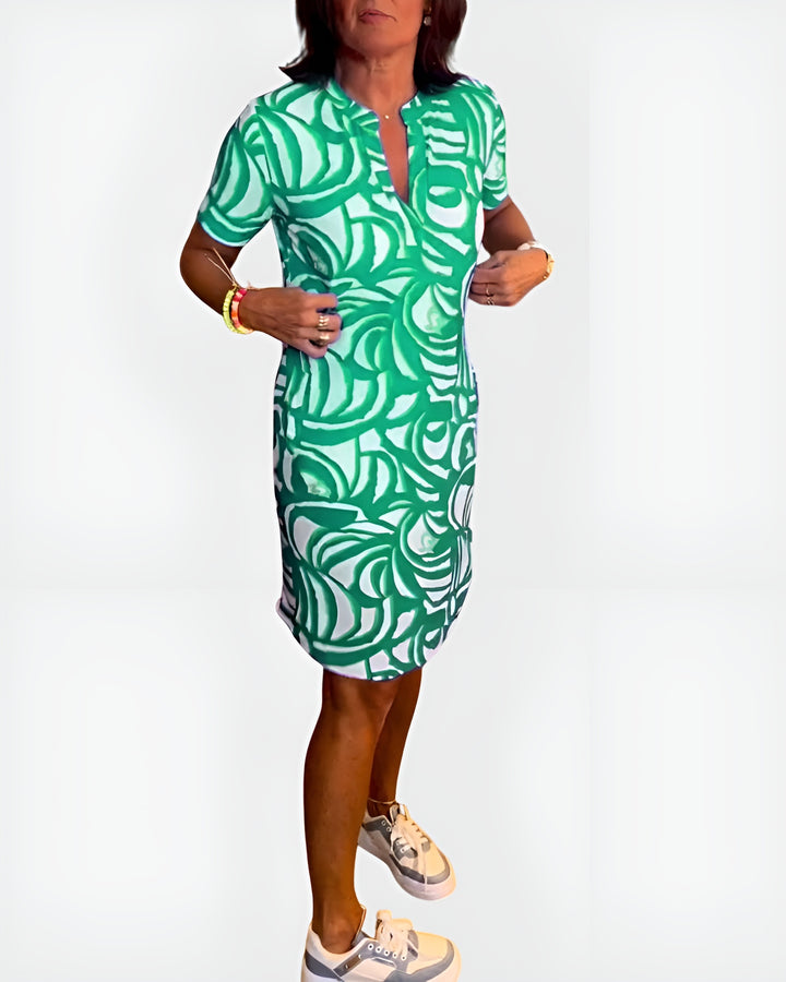 Galyndra | Printed Shirt Dress with Short Sleeves and Pockets