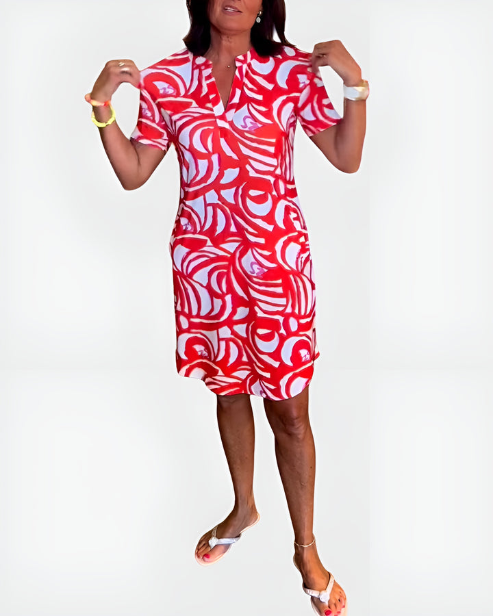 Galyndra | Printed Shirt Dress with Short Sleeves and Pockets