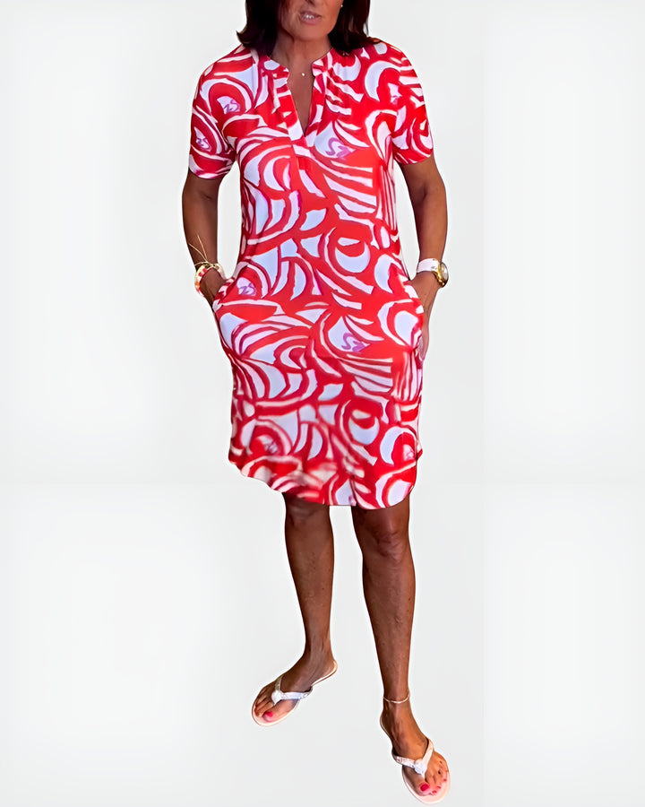 Galyndra | Printed Shirt Dress with Short Sleeves and Pockets