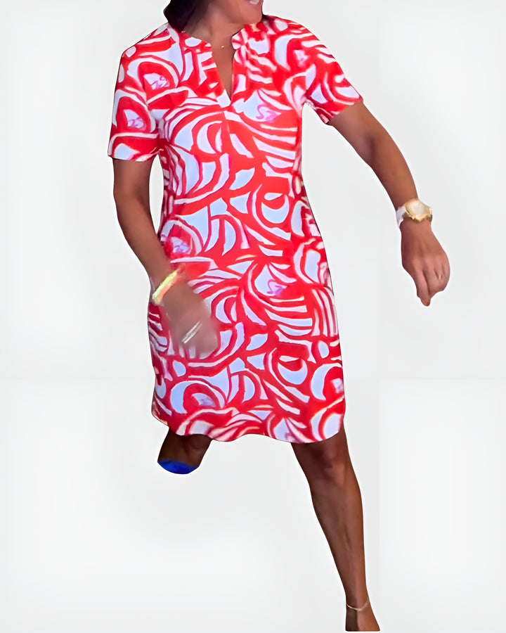 Galyndra | Printed Shirt Dress with Short Sleeves and Pockets