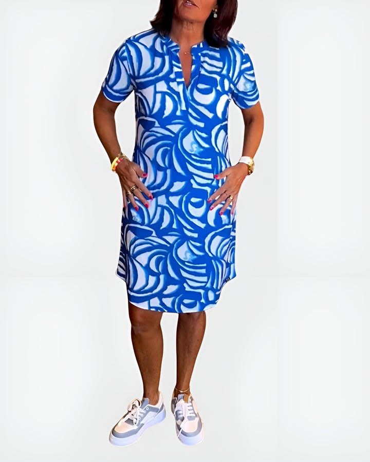 Galyndra | Printed Shirt Dress with Short Sleeves and Pockets