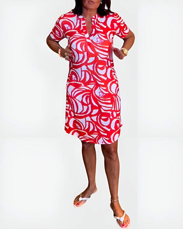 Galyndra | Printed Shirt Dress with Short Sleeves and Pockets
