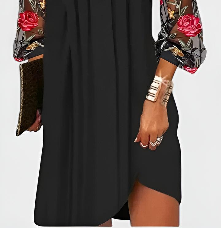Galynna | Chic Mini Dress with Embroidered Sheer Sleeves