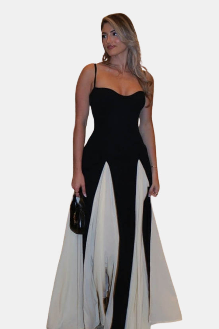 Galyvera | Elegant Contrast Maxi Dress with Sweetheart Neckline