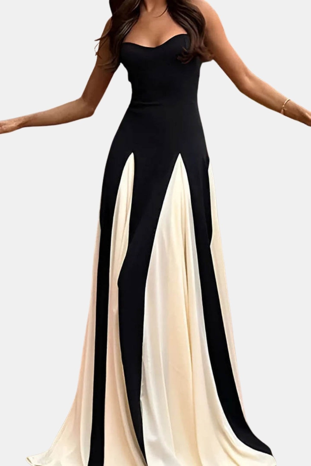 Galyvera | Elegant Contrast Maxi Dress with Sweetheart Neckline