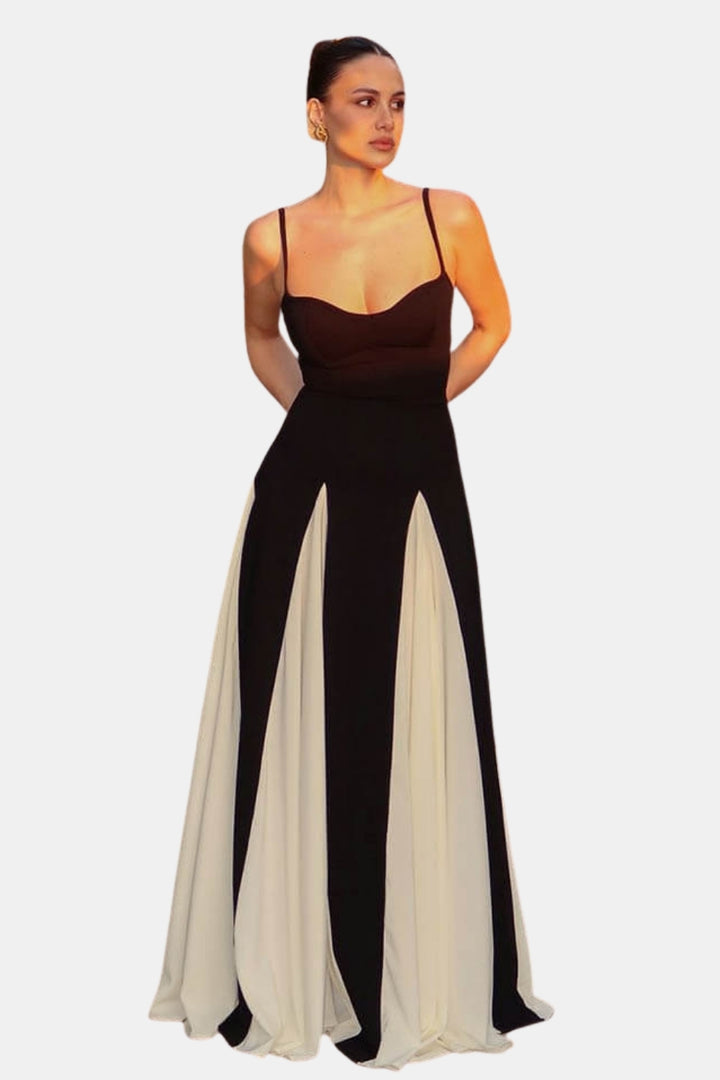 Galyvera | Elegant Contrast Maxi Dress with Sweetheart Neckline