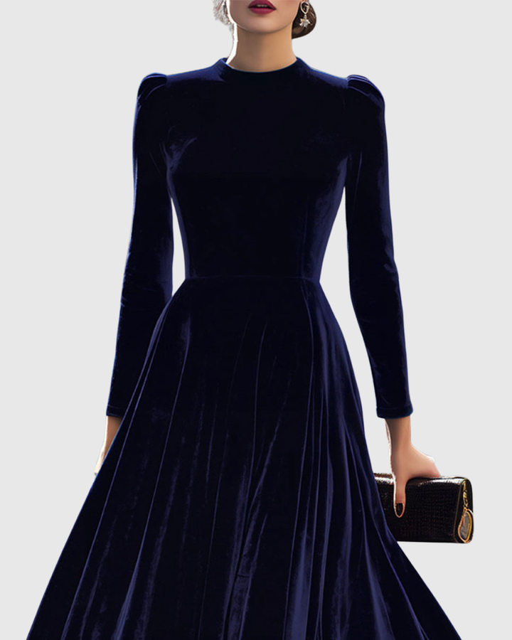 Gelyra | Classic Long Sleeve Velvet Midi Dress