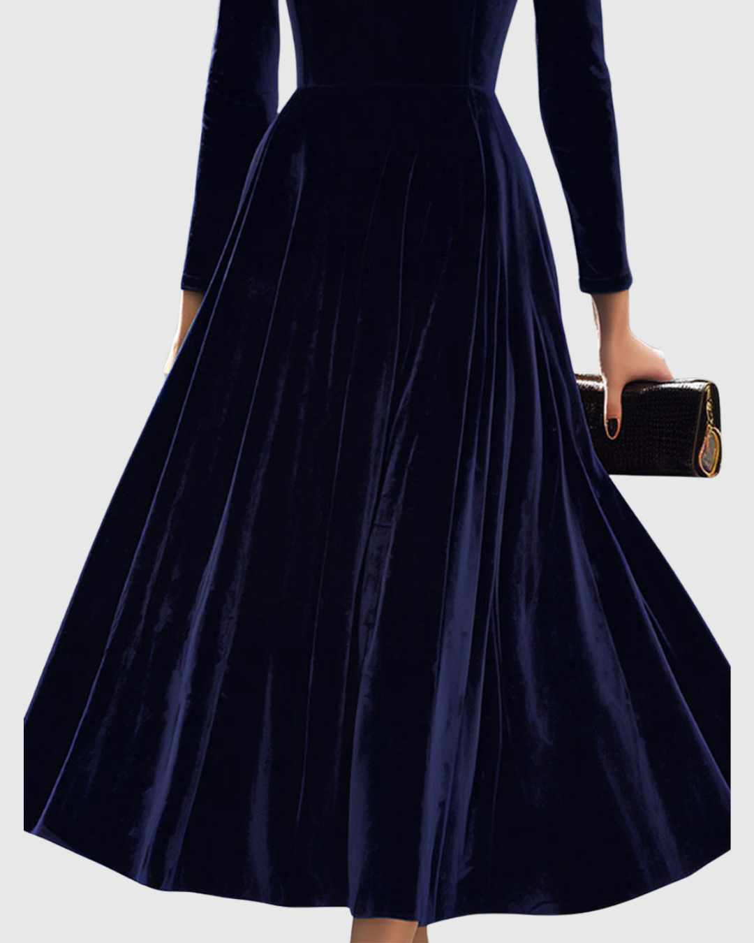 Gelyra | Classic Long Sleeve Velvet Midi Dress