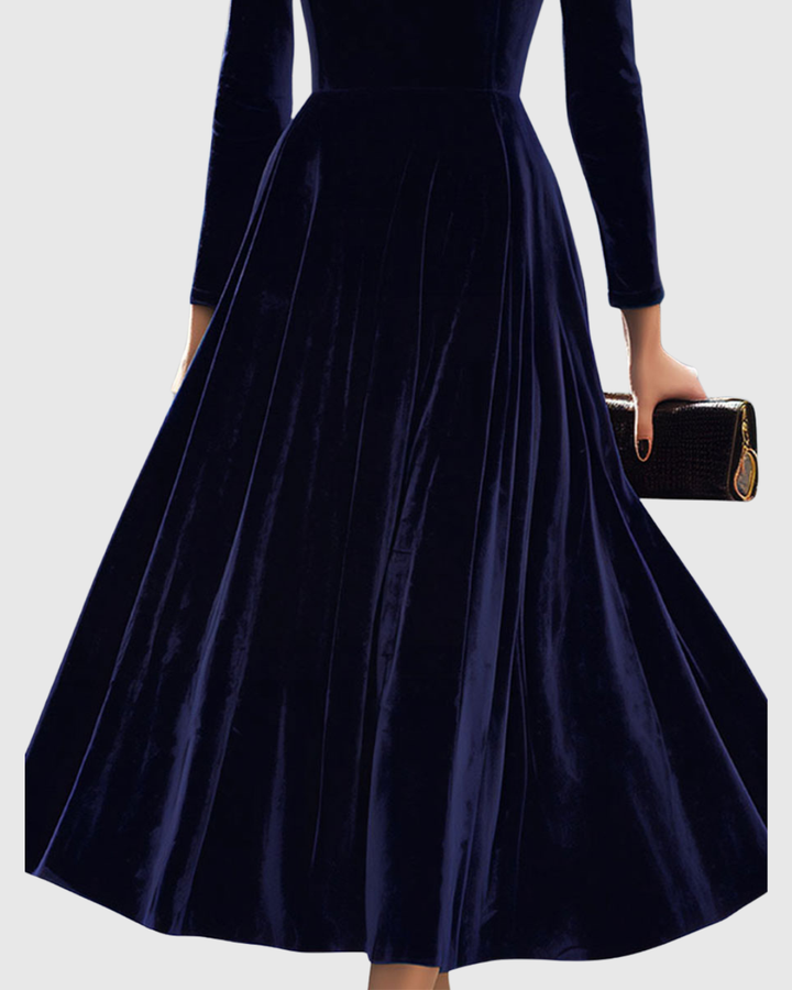 Gelyra | Classic Long Sleeve Velvet Midi Dress