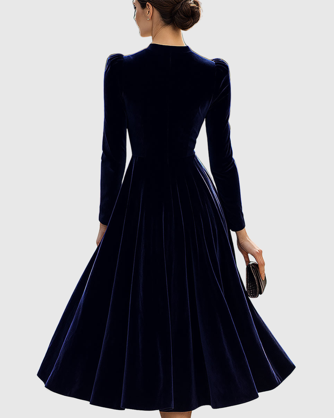 Gelyra | Classic Long Sleeve Velvet Midi Dress