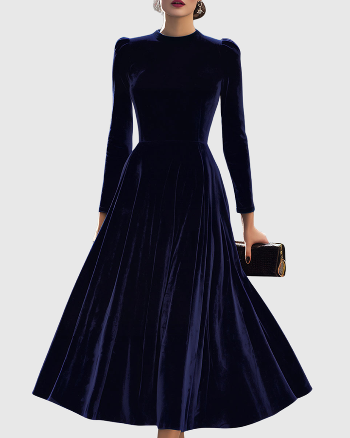 Gelyra | Classic Long Sleeve Velvet Midi Dress