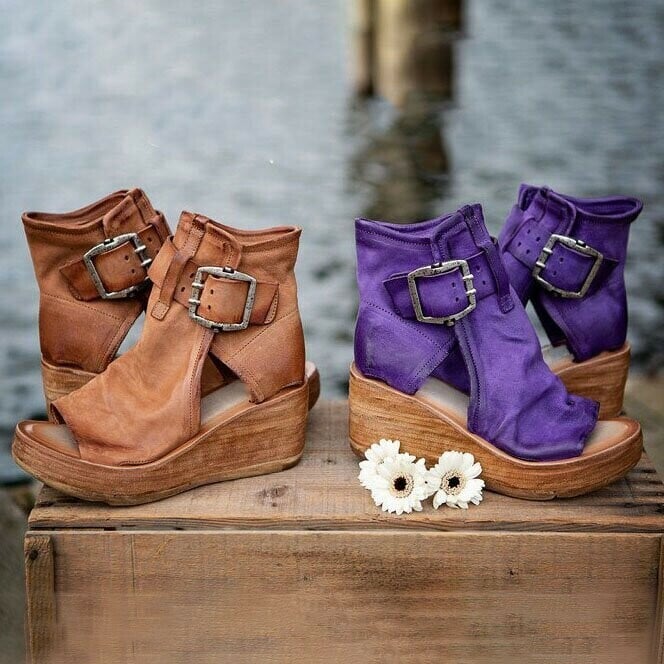 Geraldene | Boho Wedge Sandals with Buckle Strap