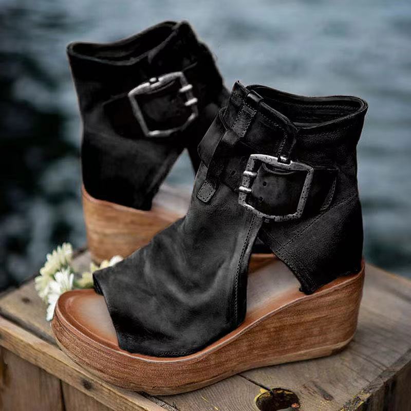 Geraldene | Boho Wedge Sandals with Buckle Strap