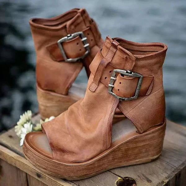 Geraldene | Boho Wedge Sandals with Buckle Strap