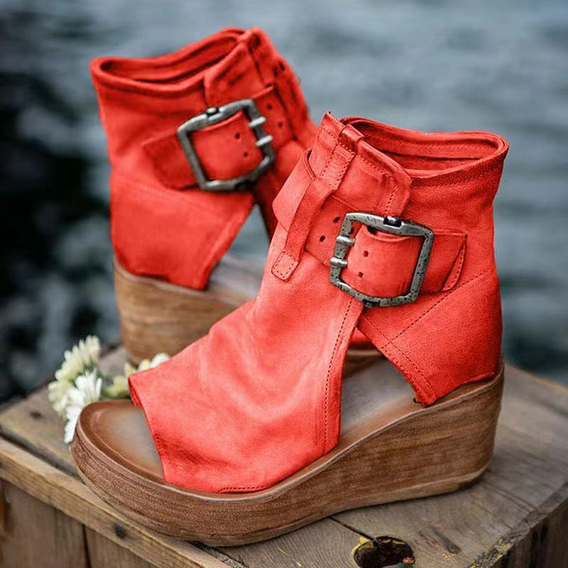 Geraldene | Boho Wedge Sandals with Buckle Strap