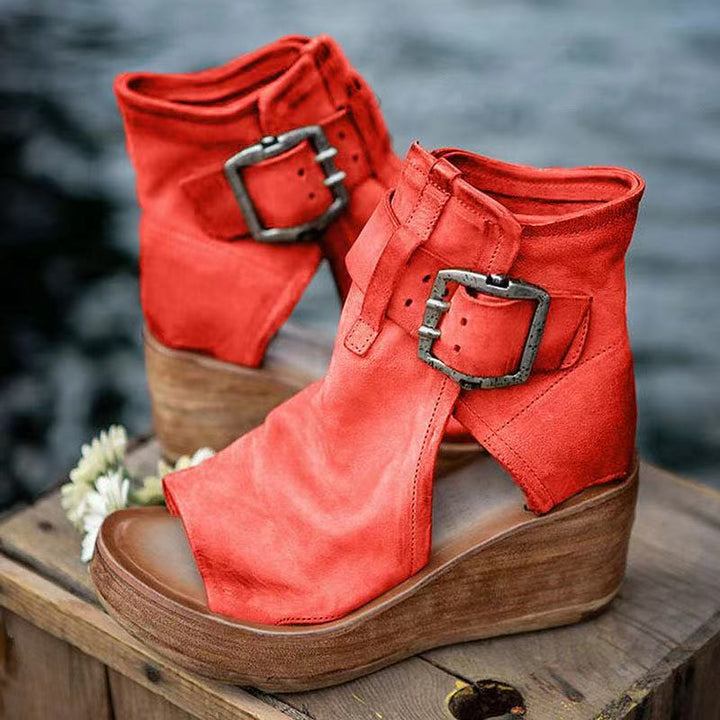 Geraldene | Boho Wedge Sandals with Buckle Strap