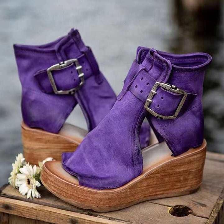 Geraldene | Boho Wedge Sandals with Buckle Strap
