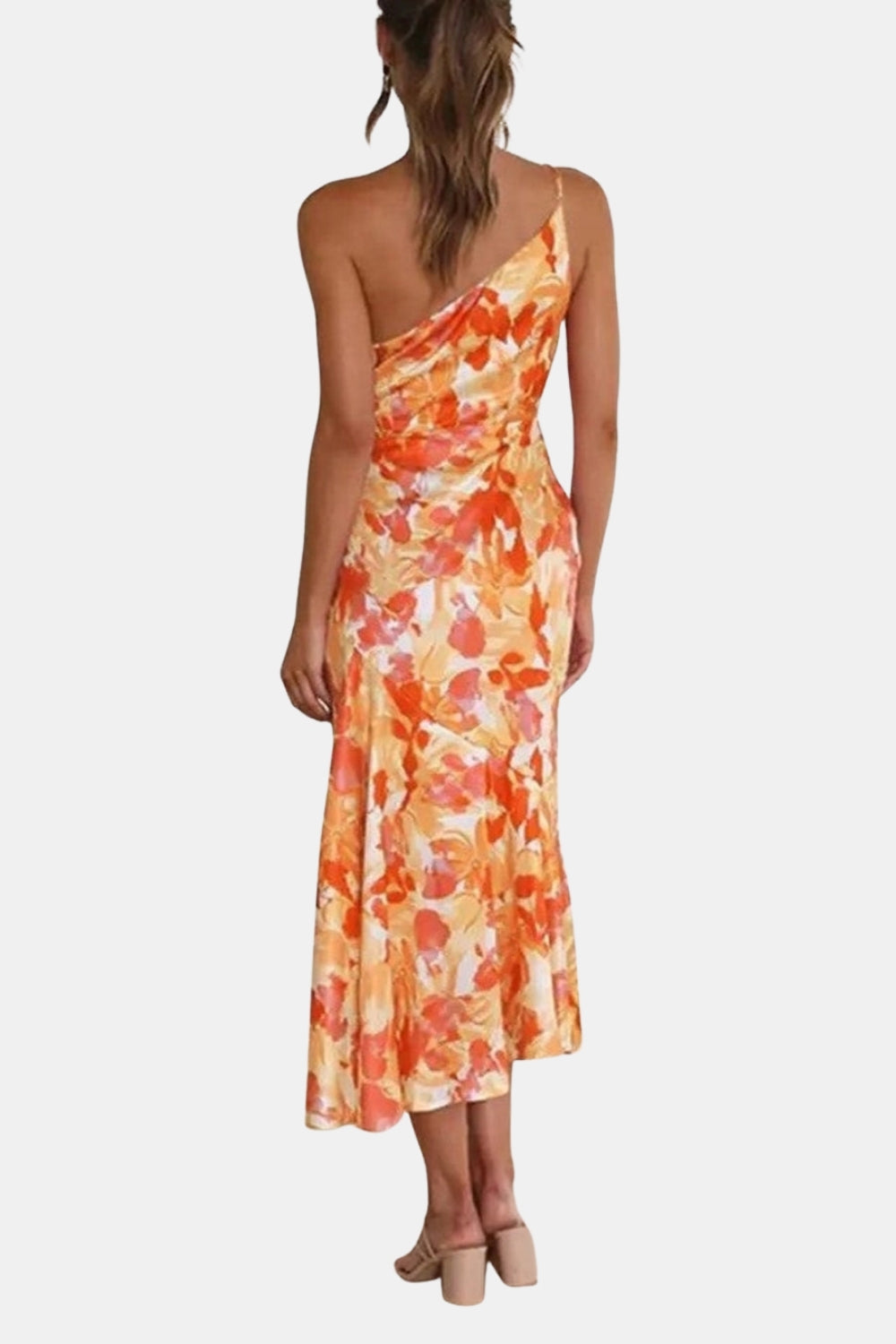 Girelyssa | Wedding Guest Floral Midi Dress with Asymmetric Neckline