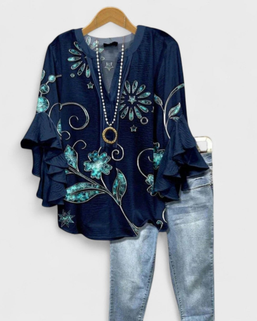 Girendra | Floral Print Blouse with Ruffle Sleeves