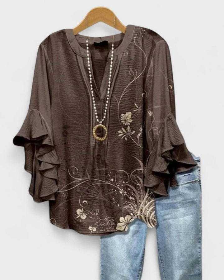 Girendra | Floral Print Blouse with Ruffle Sleeves