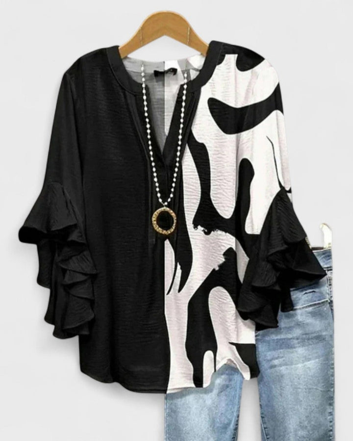 Girendra | Floral Print Blouse with Ruffle Sleeves