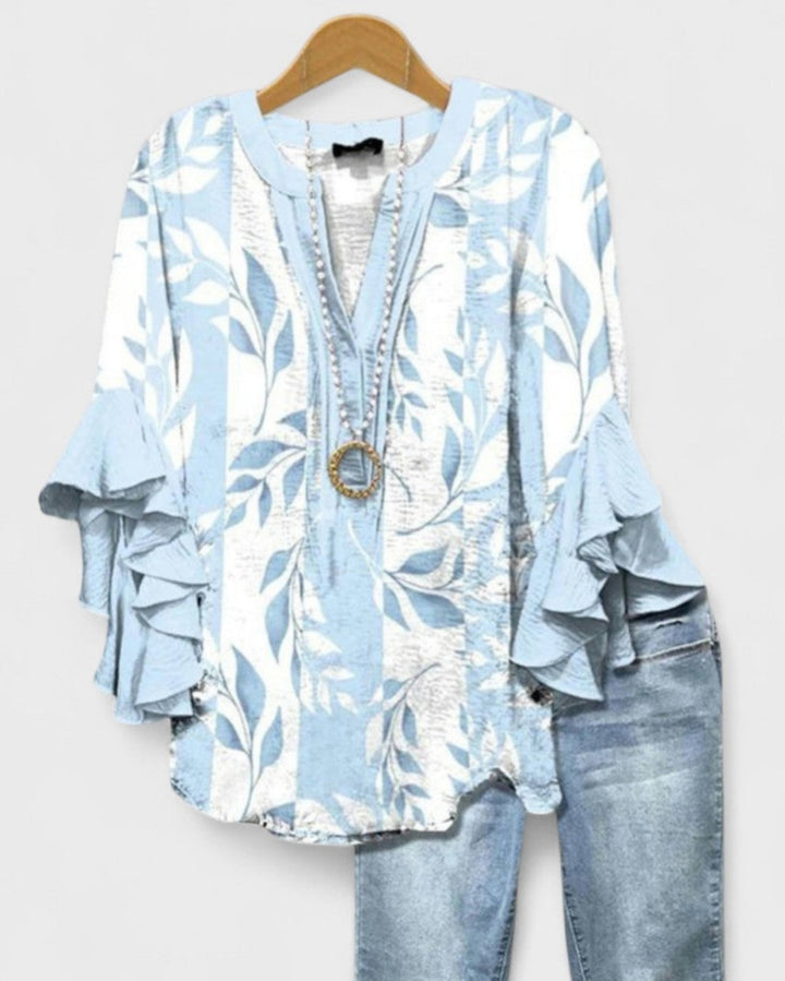 Girendra | Floral Print Blouse with Ruffle Sleeves