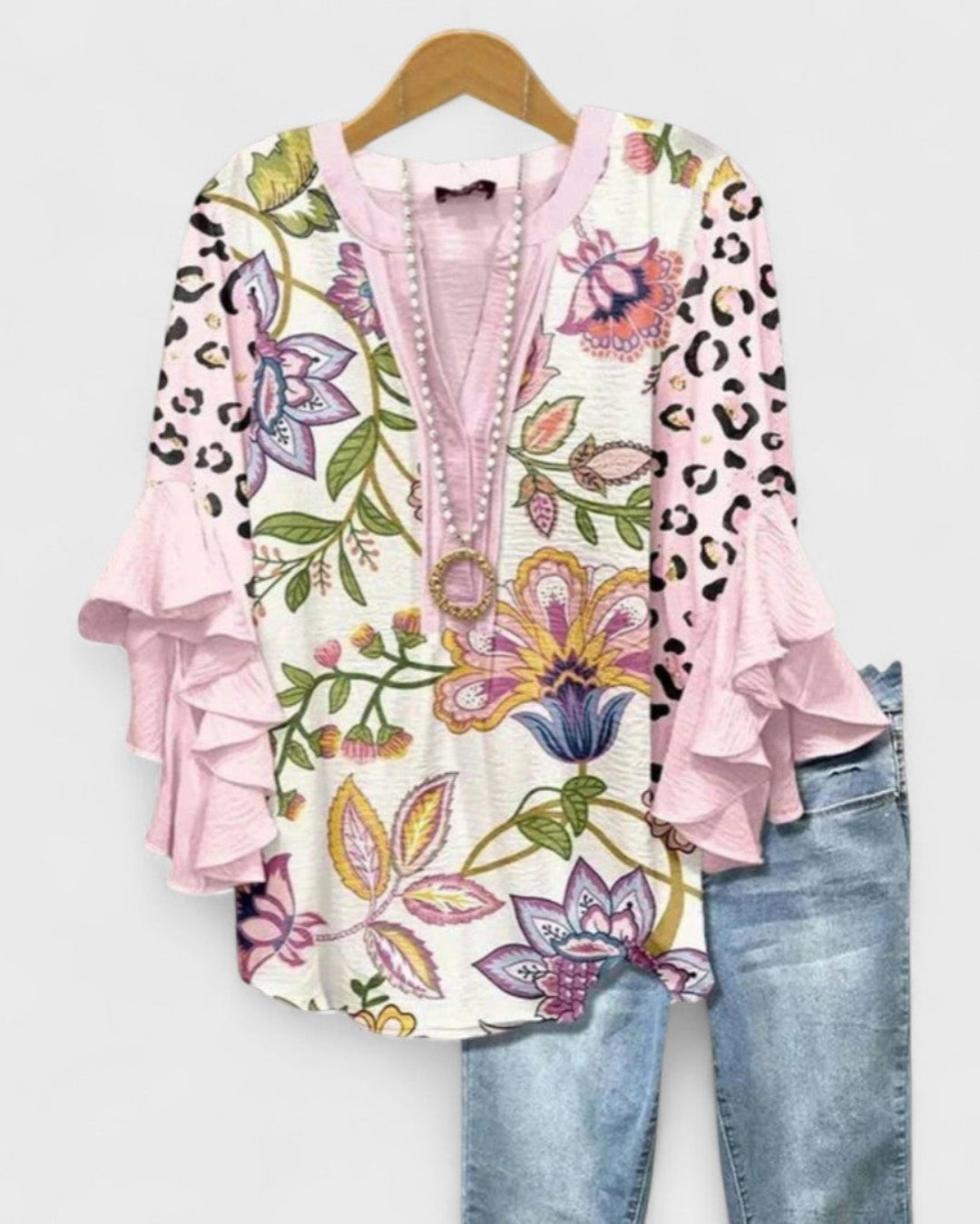 Girendra | Floral Print Blouse with Ruffle Sleeves