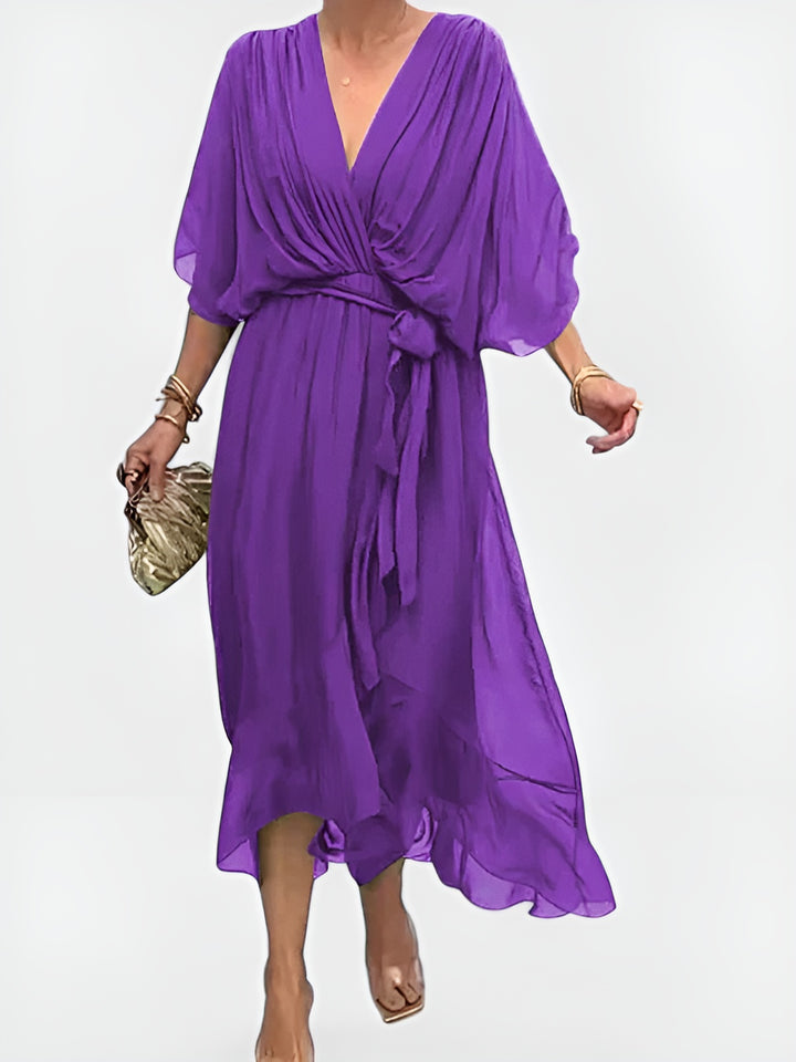 Girevessa | Elegant Wrap Midi Dress with Tie Waist