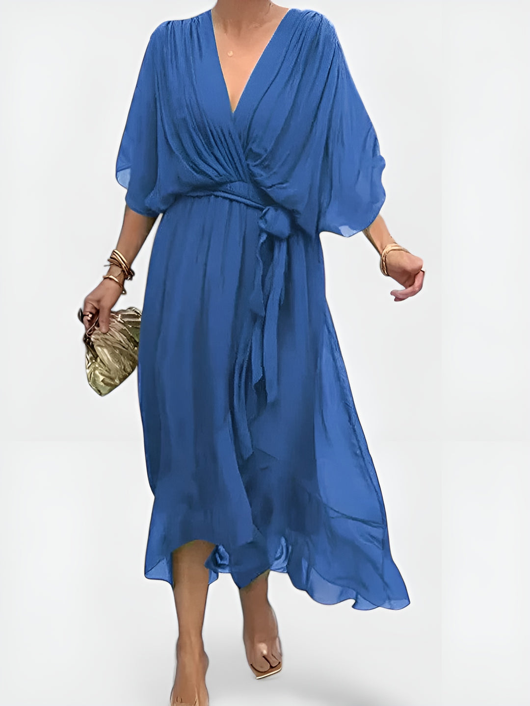 Girevessa | Elegant Wrap Midi Dress with Tie Waist