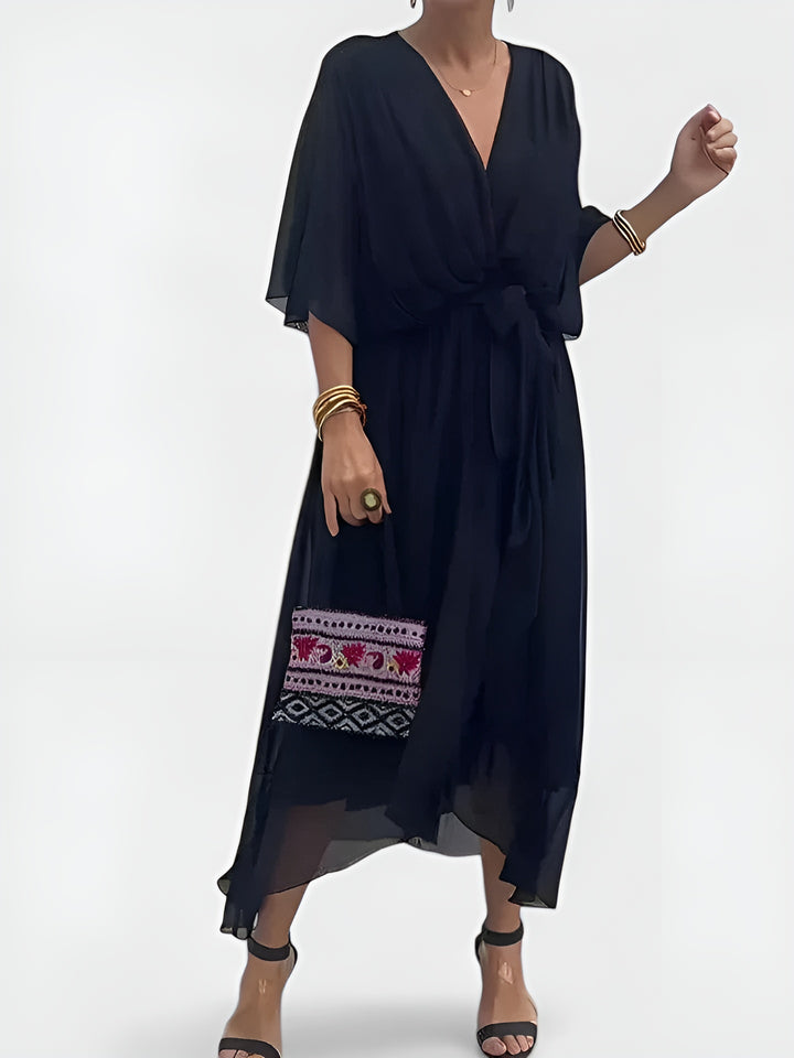 Girevessa | Elegant Wrap Midi Dress with Tie Waist