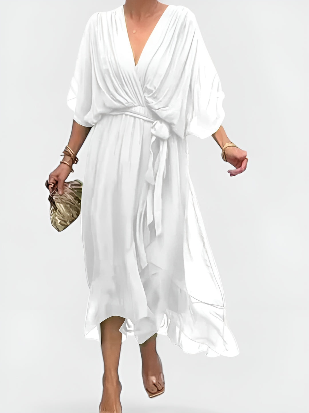 Girevessa | Elegant Wrap Midi Dress with Tie Waist
