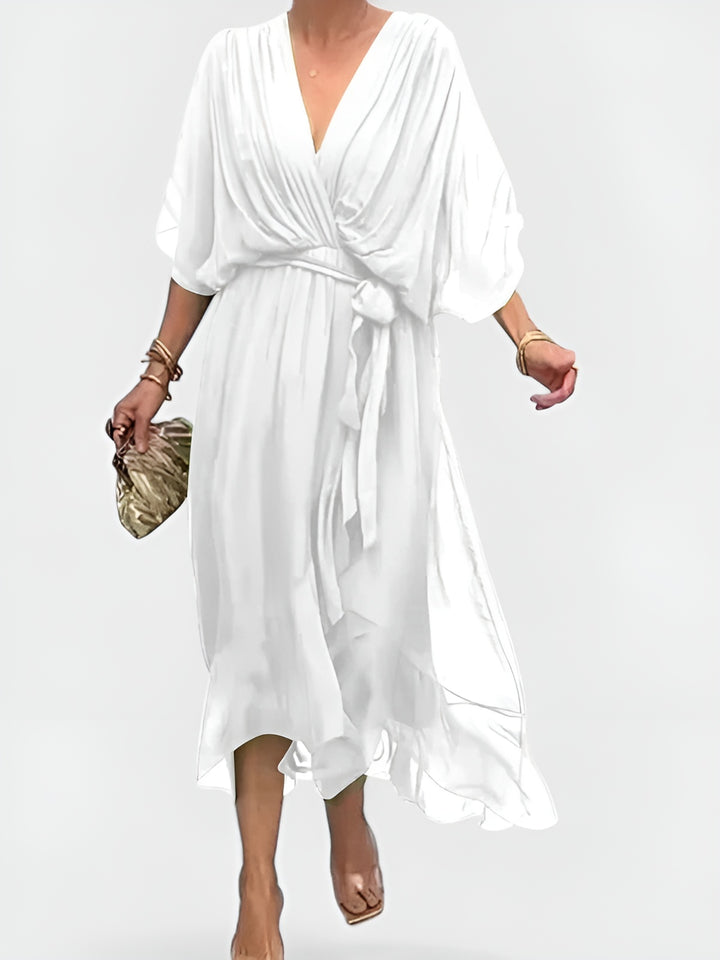 Girevessa | Elegant Wrap Midi Dress with Tie Waist
