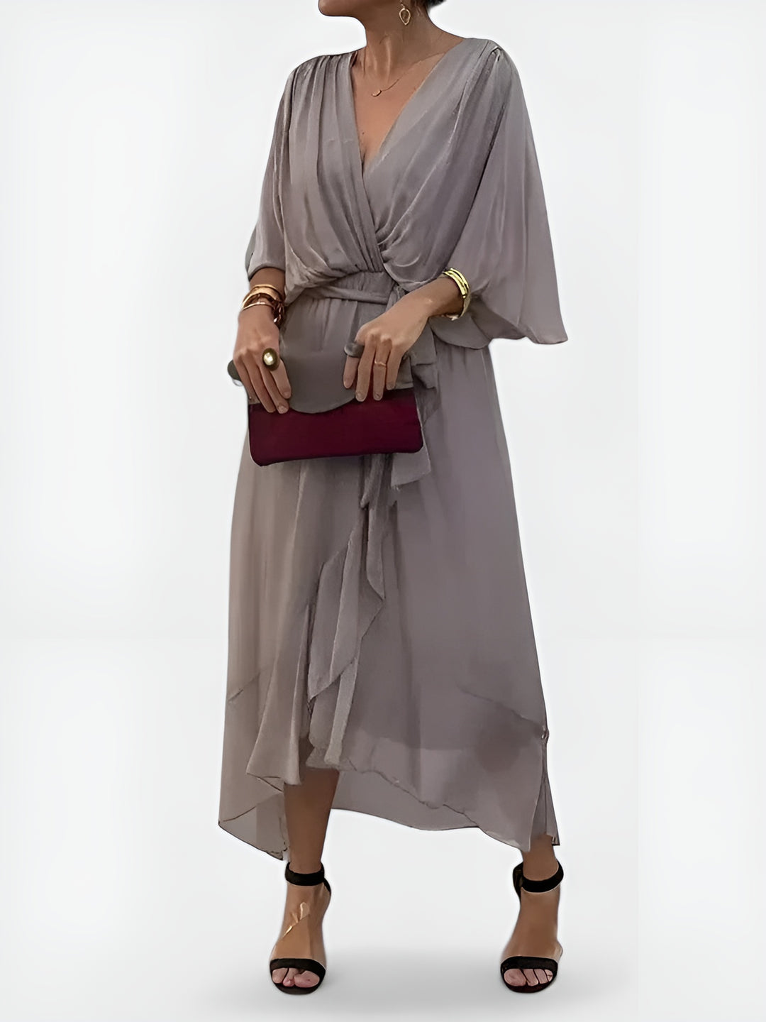 Girevessa | Elegant Wrap Midi Dress with Tie Waist